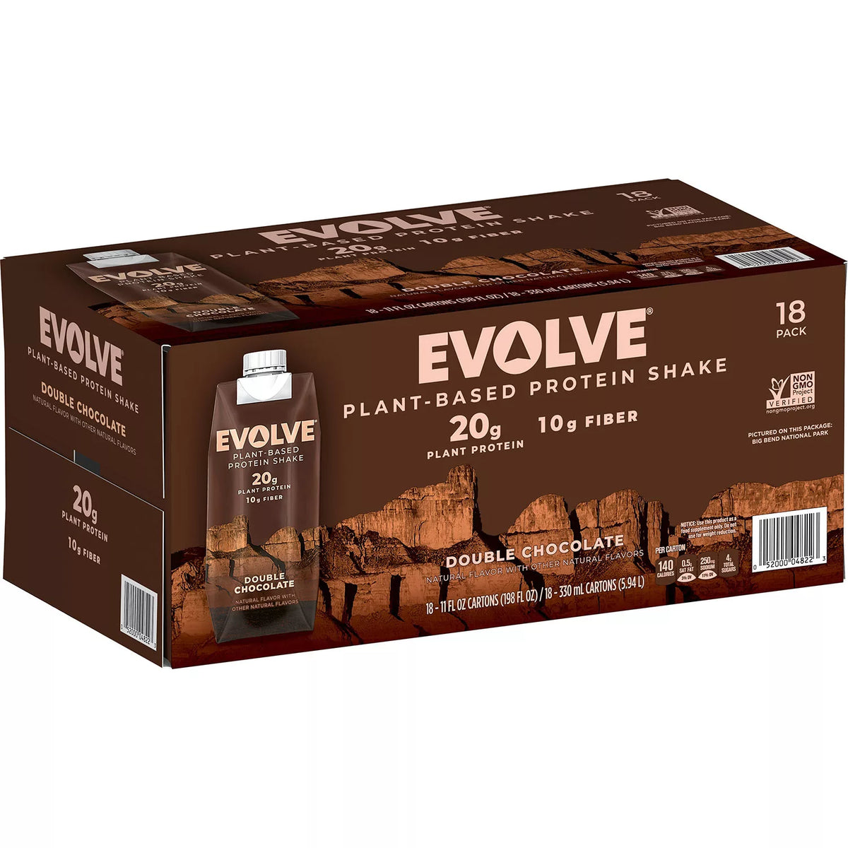 Evolve Plant Based Protein Shake Pack, Double Chocolate, 18 ea