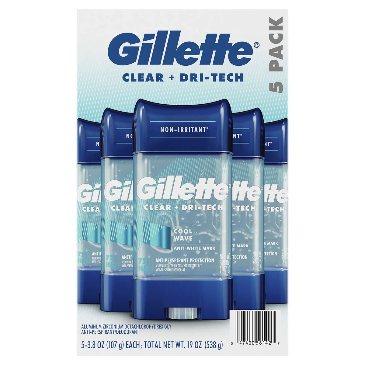 Gillette Clear Gel Men's Antiperspirant and Deodorant, Cool Wave, 5 ea