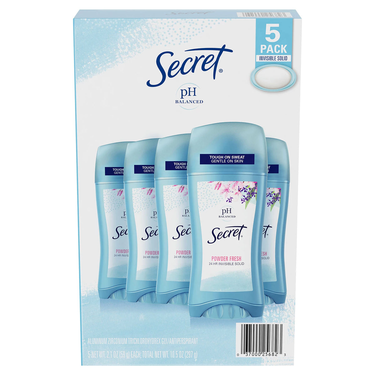 Secret Invisible Solid Antiperspirant and Deodorant Pack, Powder Fresh, 5 ea