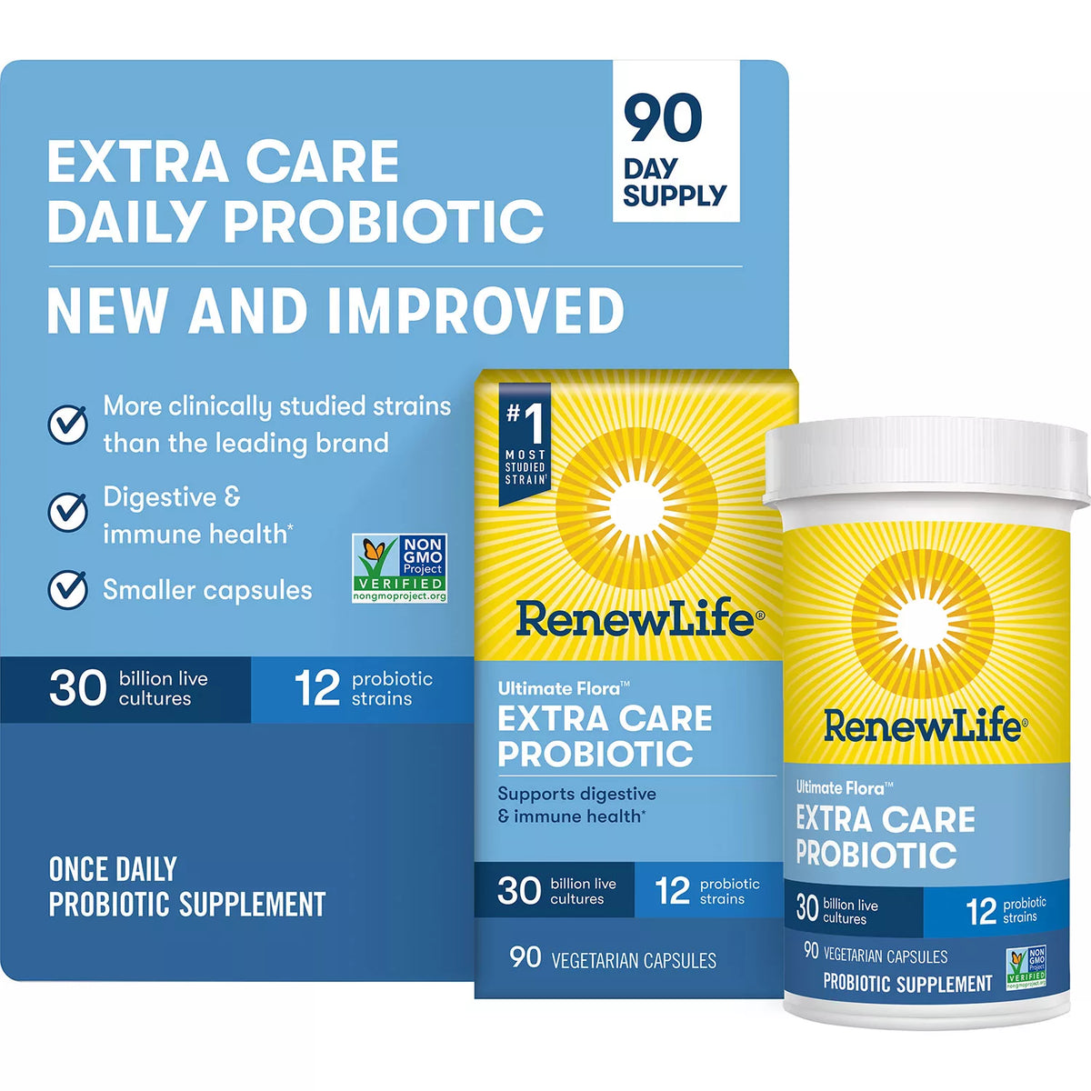Renew Life Ultimate Flora Probiotic Extra Care Capsules, 30 Billion, 90 ea