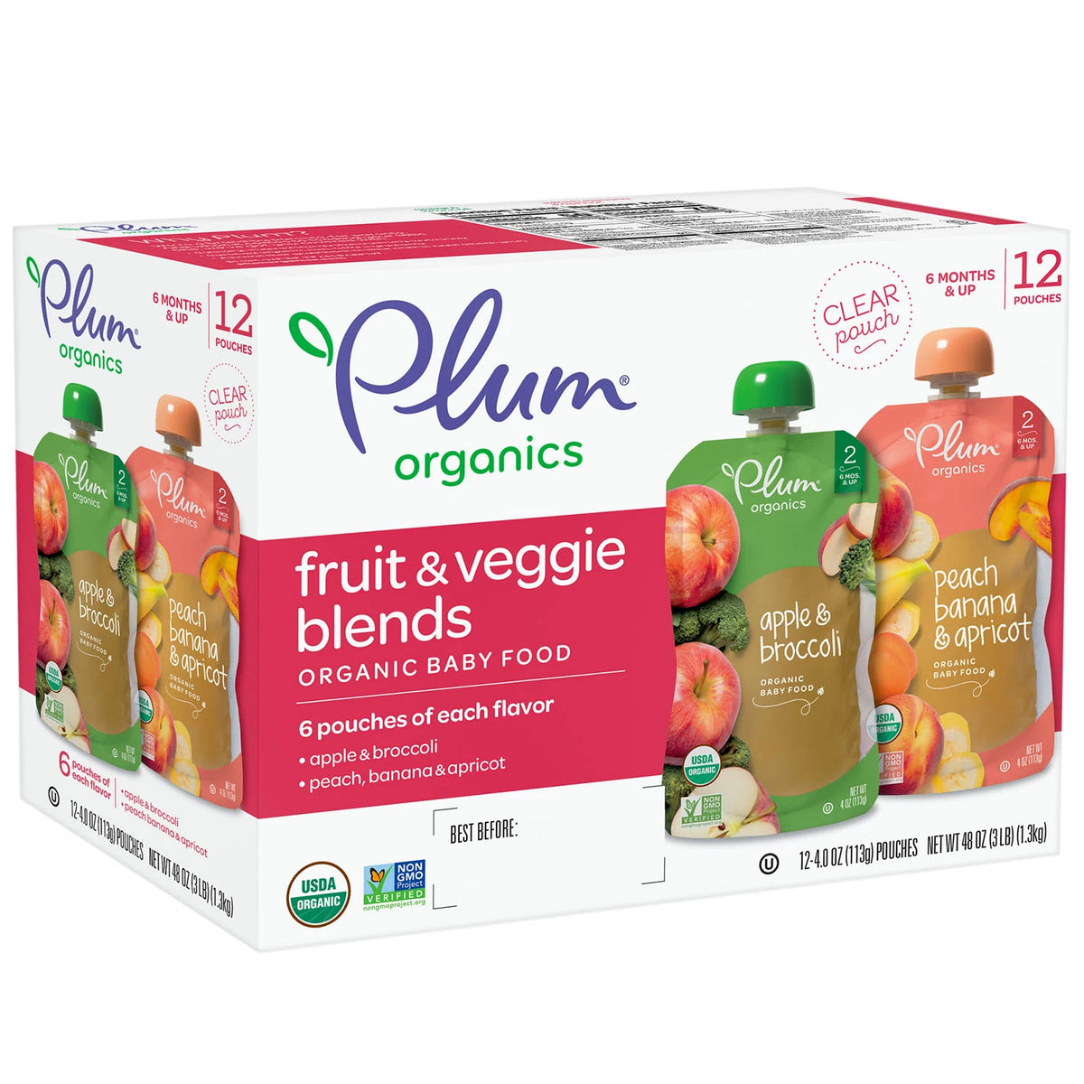 Plum Organics Stage 2 Organic Baby Food, Fruit & Veggie Variety Pack, 12 ea