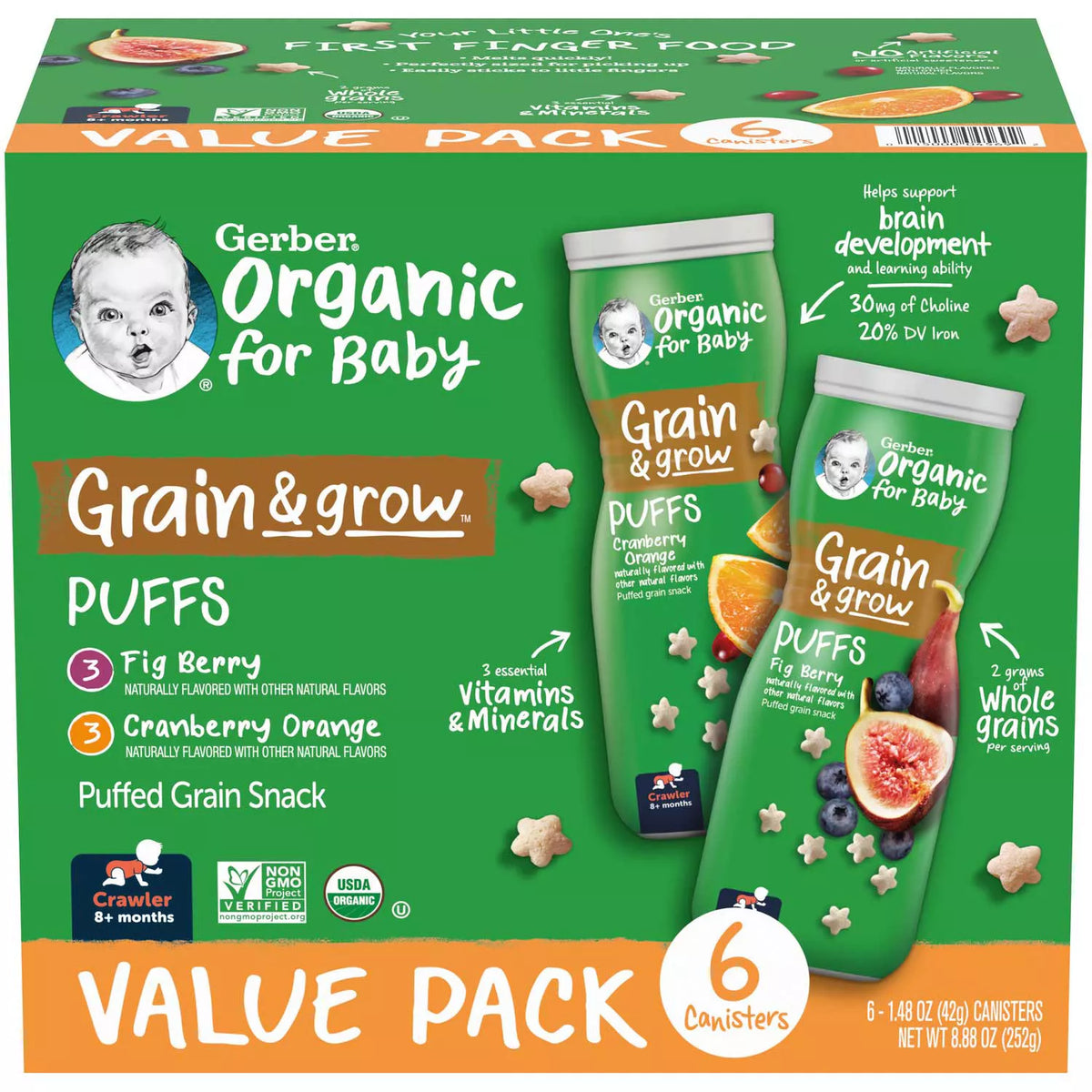 Gerber Organic Puffs, Variety Pack, 6 ea