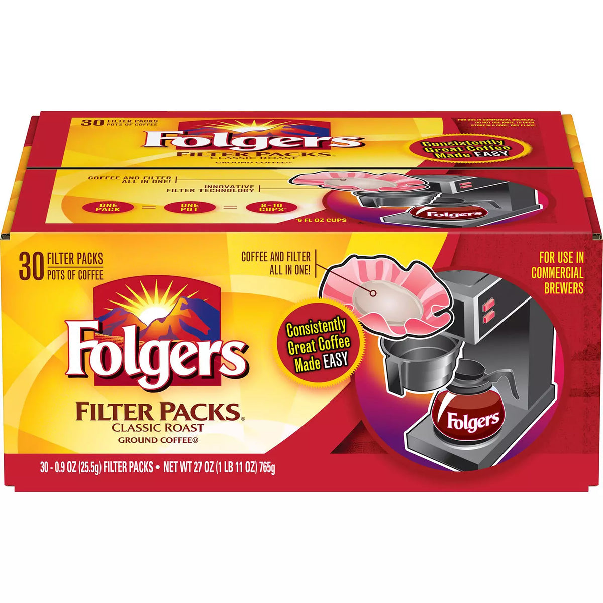 Folgers Filter Packs Coffee, Classic Roast, 30 ea