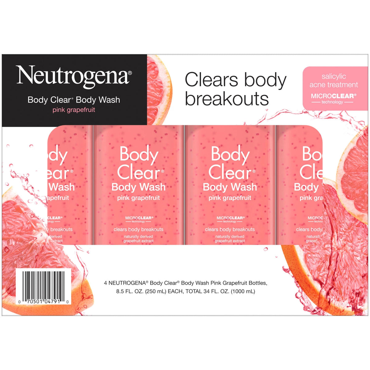 Neutrogena Body Clear Body Wash, Pink Grapefruit, 4 ea