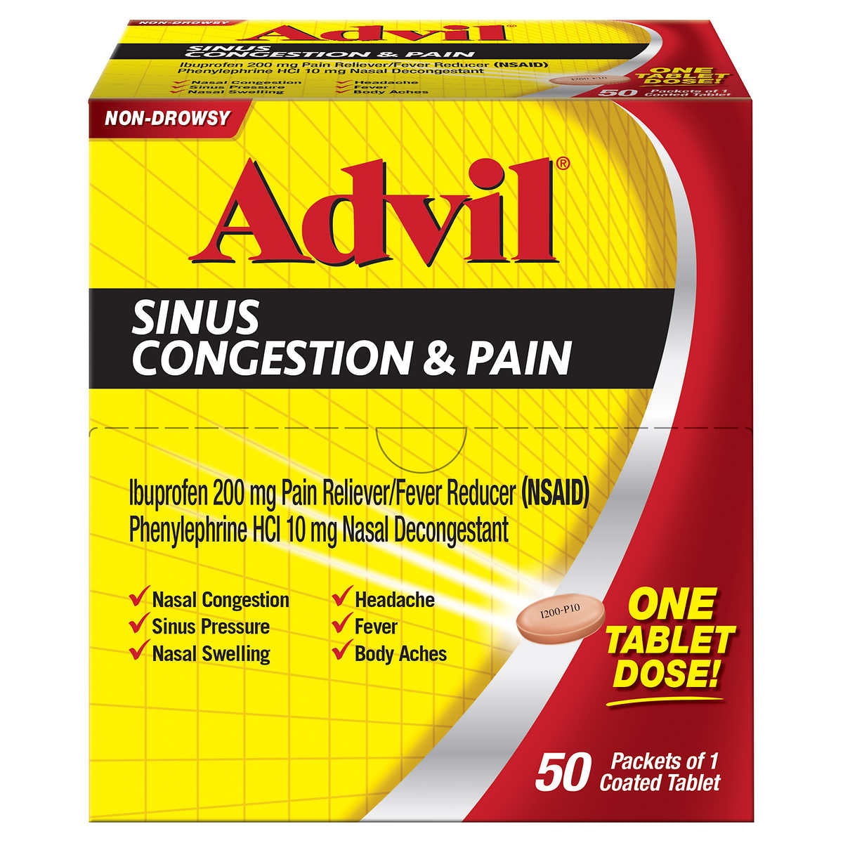 Advil Sinus Congestion & Pain Relief Tablets, Dispenser Pack, 50 ea